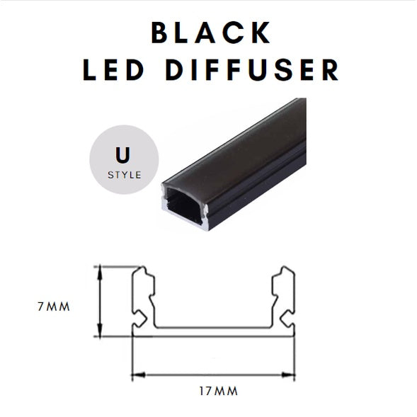 BLACK LED Strip Light Diffuser Channel 1meter Surface Mount Recessed Type