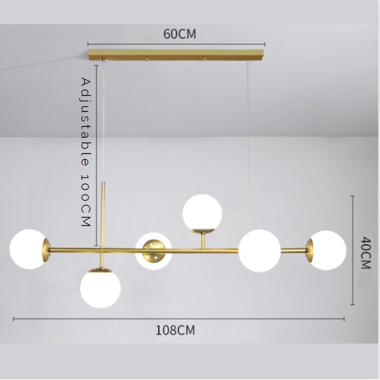 Nordic LUX Gold Globe Linear Chandelier Pendant Light Tri-tone for Dining Island E27