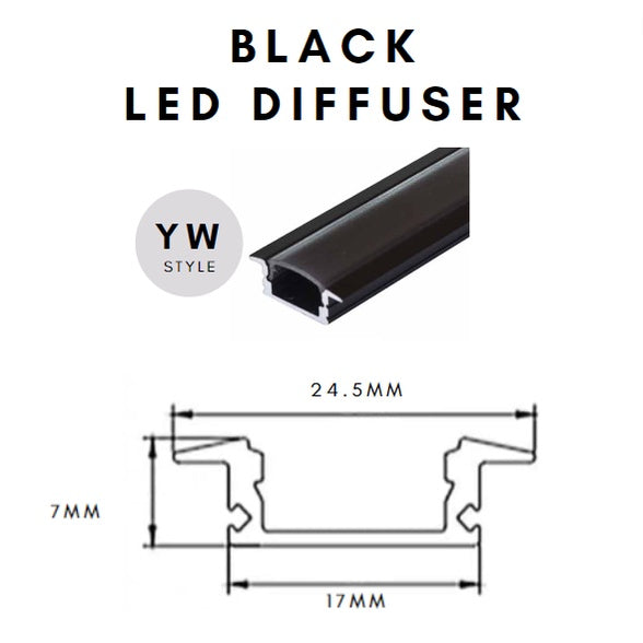 BLACK LED Strip Light Diffuser Channel 1meter Surface Mount Recessed Type