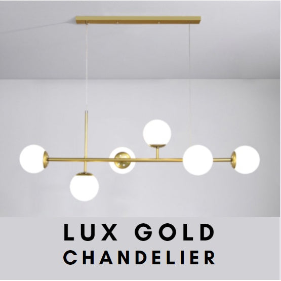 Nordic LUX Gold Globe Linear Chandelier Pendant Light Tri-tone for Dining Island E27