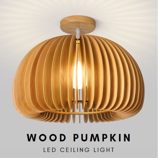 Nordic Wood Pumpkin Ceiling Light Corridor Japanese Style TML