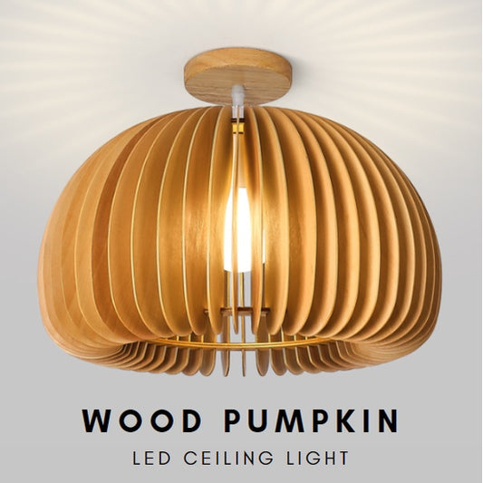 Nordic Wood Pumpkin Ceiling Light Corridor Japanese Style TML