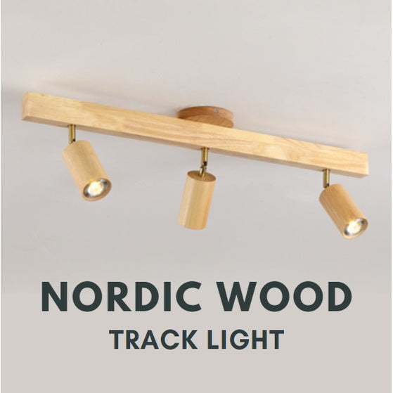 Nordic Real Wood LED Track Light 3 head Spotlight Tri-tone 21W Japanese Style TML