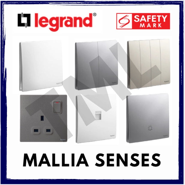 Legrand Mallia Senses Switch Socket Designer Matt Black Silver Champagne TML