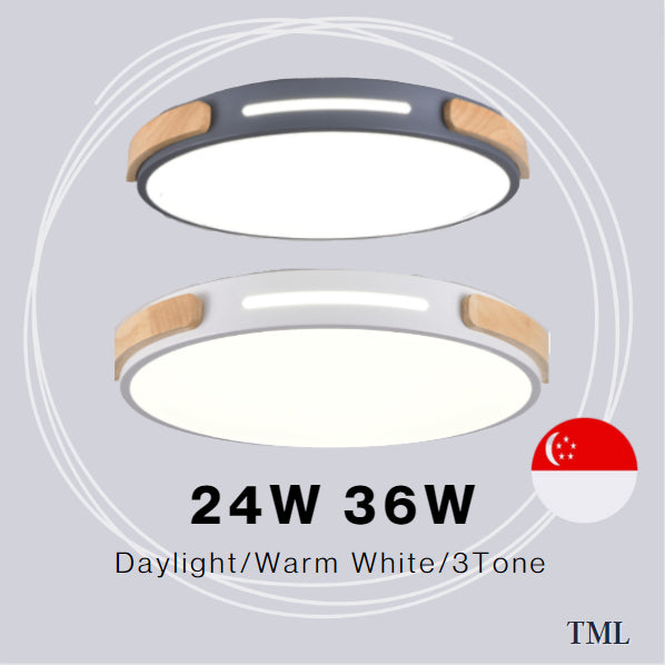 TML 18W 24W 36W White Grey with Wood LED Nordic Ceiling Light