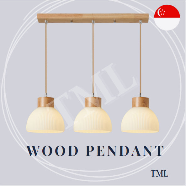 Linear Wood Japanese Design 3Head Pendant Light Dining Island TML