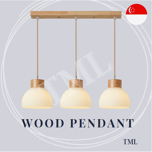 Linear Wood Japanese Design 3Head Pendant Light Dining Island TML