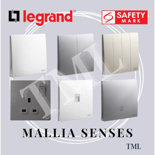 Legrand Mallia Senses Switch Socket Designer Matt Black Silver Champagne TML