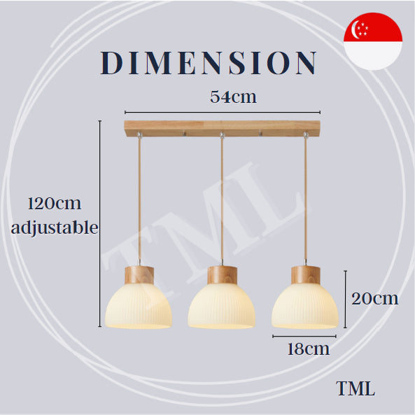 Linear Wood Japanese Design 3Head Pendant Light Dining Island TML