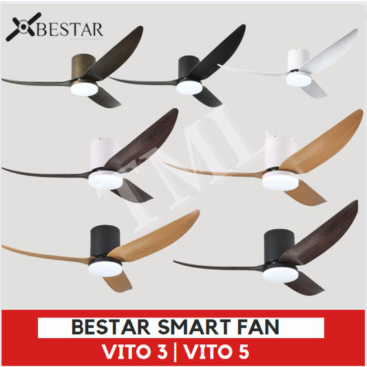 BESTAR Designer Hugger Smart Wifi Controlled Ceiling Fan VITO 3 VITO 5 DC Motor 40" 42" 50" 52" 3blades 5blades