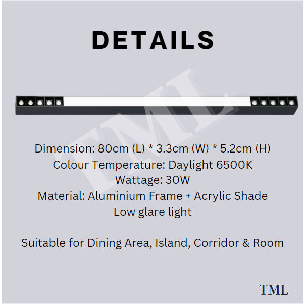 Premium Matt Black Linear Lego Surface Ceiling Light 30W Dining Island Study Kitchen TML