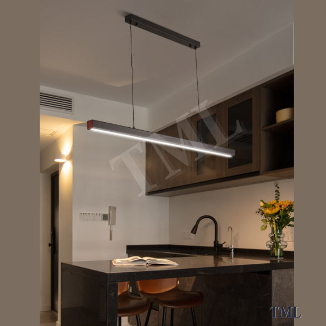 Premium Black Wood Linear Pendant Light 32W Tri-Tone for Dining Island Study Kitchen