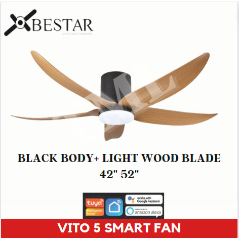 BESTAR Smart Hugger Wifi Controlled Ceiling Fan VITO 5 DC Motor 42" 52" 3blades low ceiling