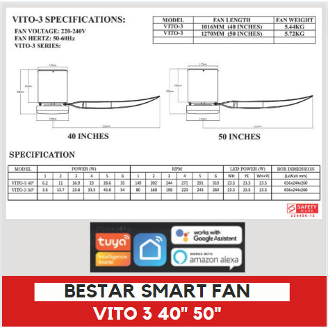 BESTAR Smart Hugger Wifi Controlled Ceiling Fan VITO 3 DC Motor 40" 50" 3blades