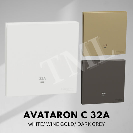 Schneider Avataron C 32A Double Pole Switch White Wine Gold Dark Grey with LED