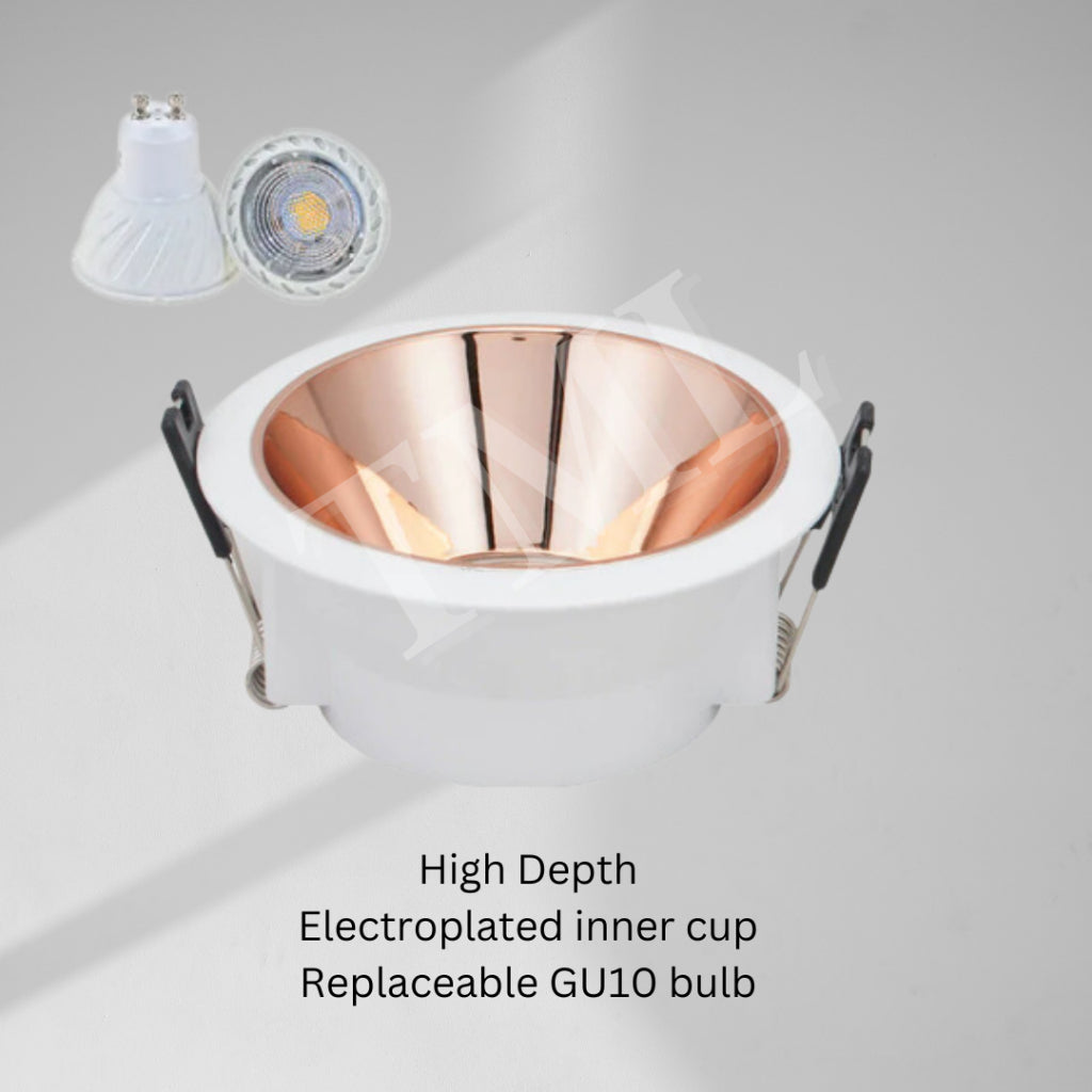 Rose Gold Chrome Black LED Recessed Spotlight High Depth GU10 Thin Frame Eclipse