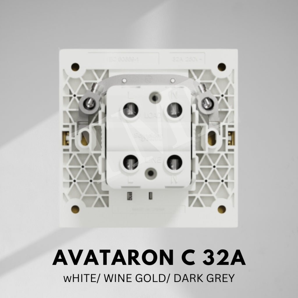 Schneider Avataron C 32A Double Pole Switch White Wine Gold Dark Grey with LED