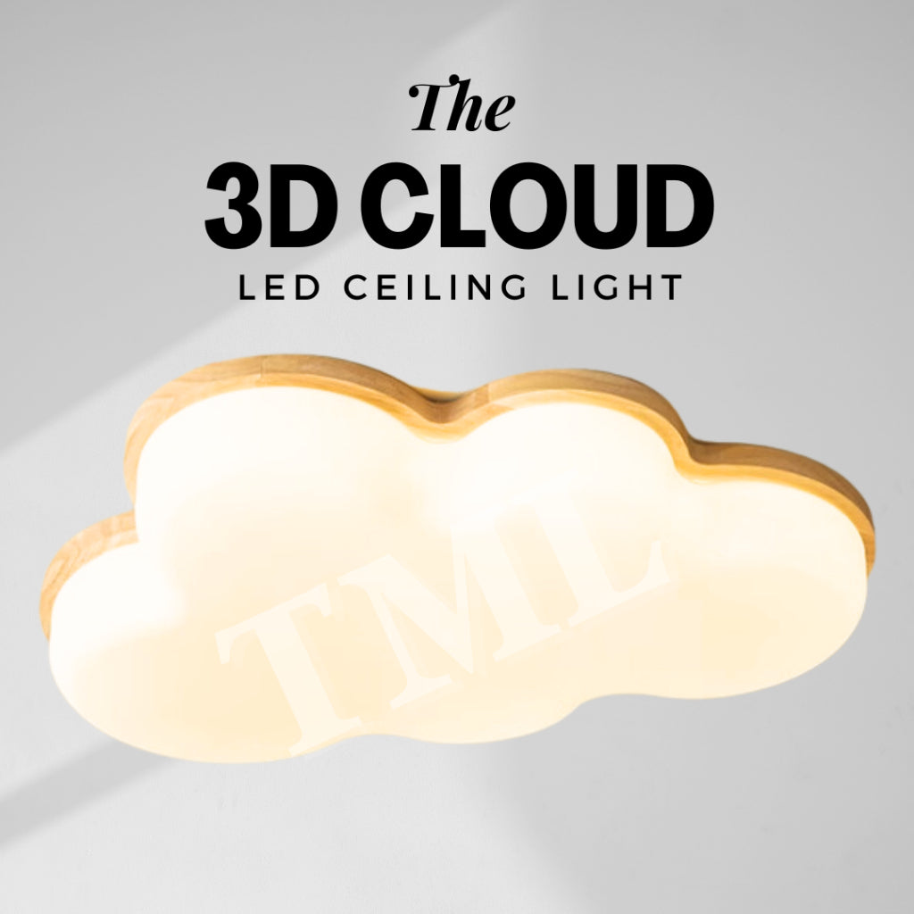 Premium 3D Cloud with Wood Japanese Style Tritone 36W LED Ceiling Light Bedroom Living Room Kitchen