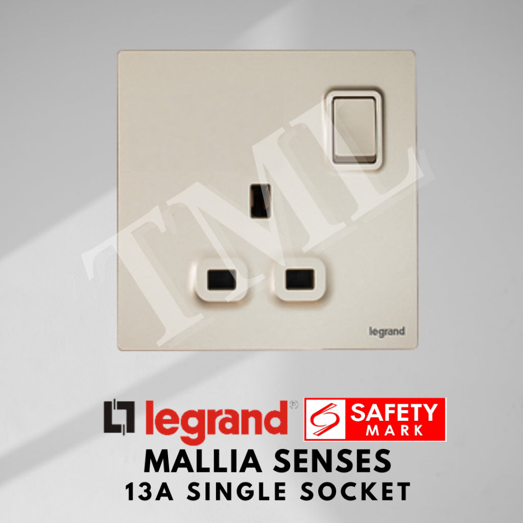 Legrand Mallia Senses Single Socket 1x13A Designer Matt Black Silver Champagne TML