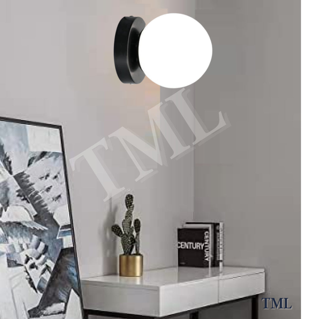 Frosted Glass Round Globe Wall Sconce Ceiling Light Black Gold TML