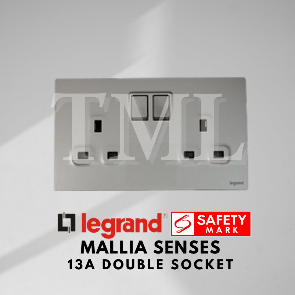 Legrand Mallia Senses Double Socket 2x13A Designer Matt Black Silver Champagne TML