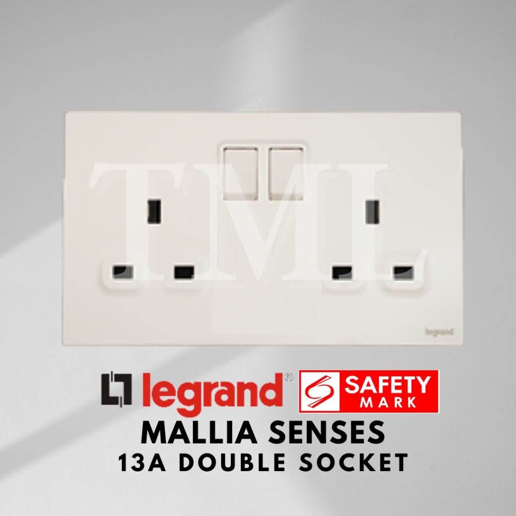 Legrand Mallia Senses Double Socket 2x13A Designer Matt Black Silver Champagne TML