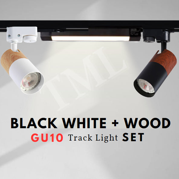 [SG Seller] Nordic Japanese Wood Design LED Track Light Set GU10 LED Bulb Holder TML