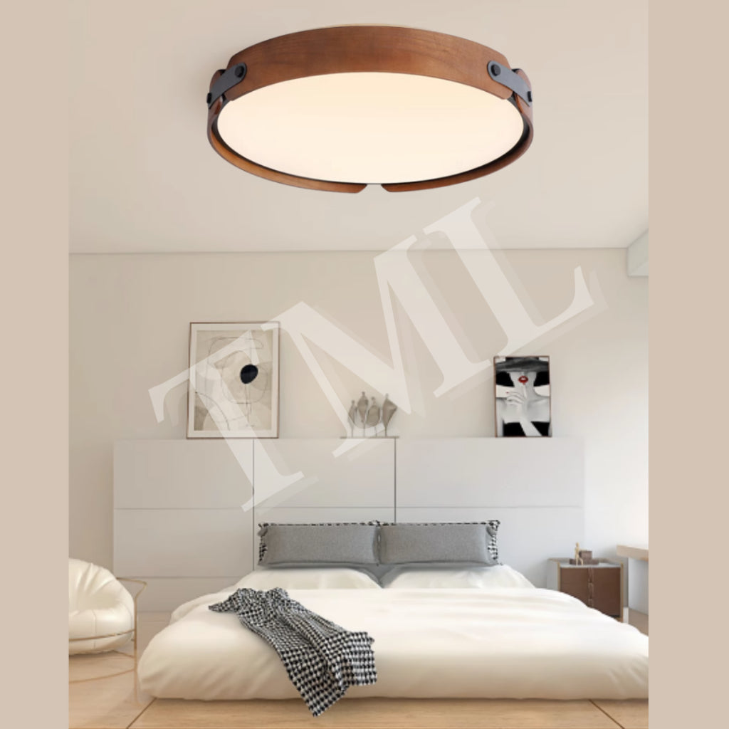 Premium LUX Dark Wood Walnut Real Wood Ceiling Light Bedroom Living Room Kitchen