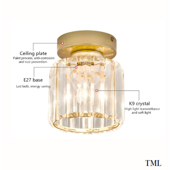 Crystal Gold Glass Like Acrylic Cylindrical Surface Downlight Ceiling Light Hallway Corridor Small Area TML