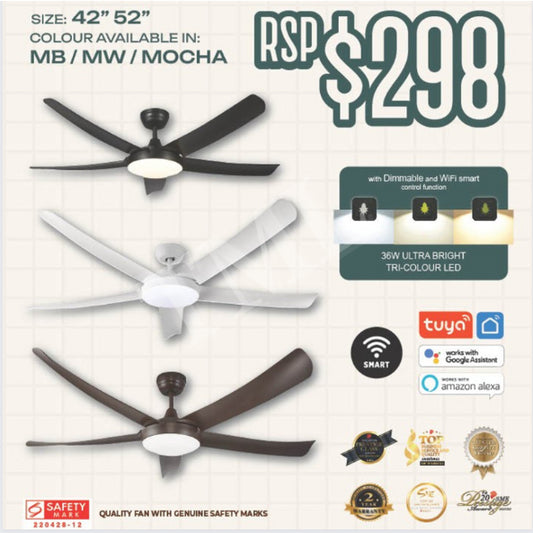 Bestar VESTA SMART Ceiling Fan Ultra Bright 36W Dimmable 5 Blades 42inch 52inch DC Fan