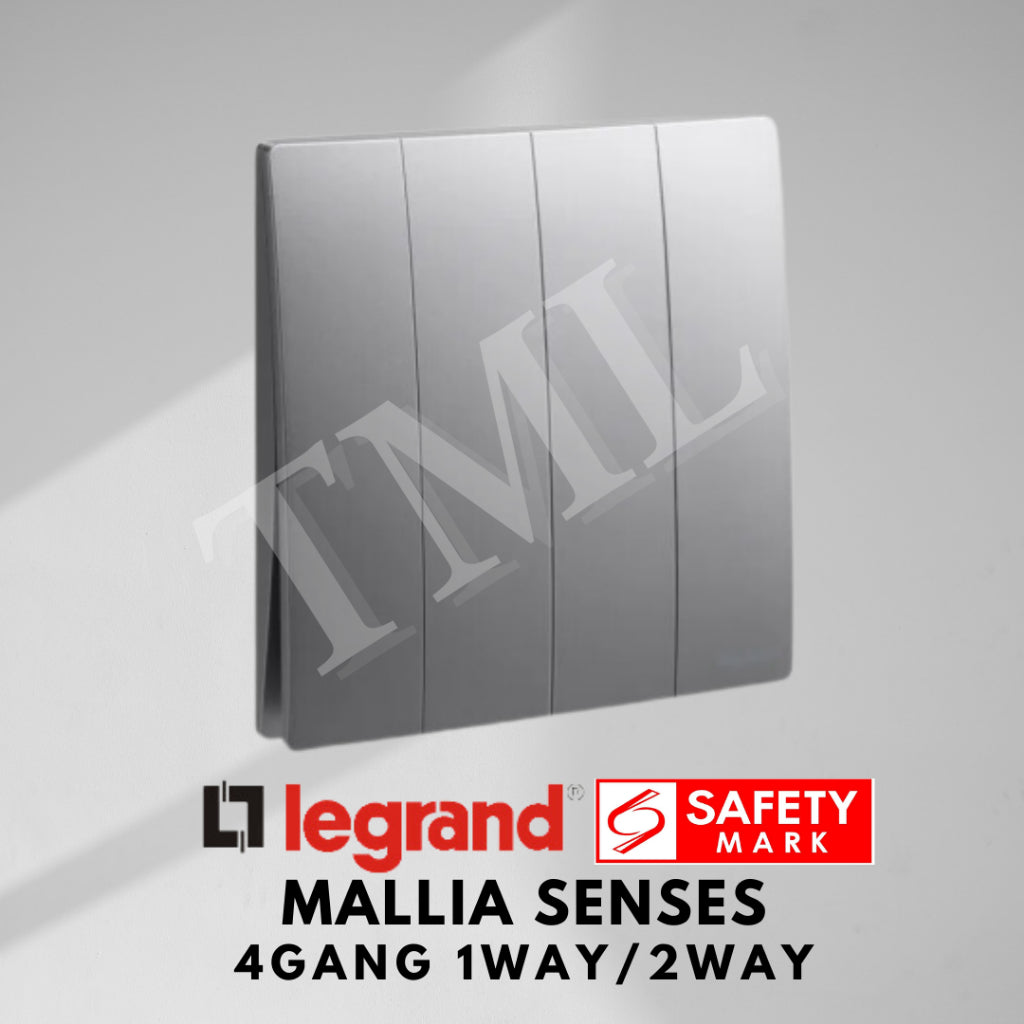 Legrand Mallia Senses 4Gang 1Way 2Way 4G1W 4G2W Switch Designer Matt Black Silver Champagne TML