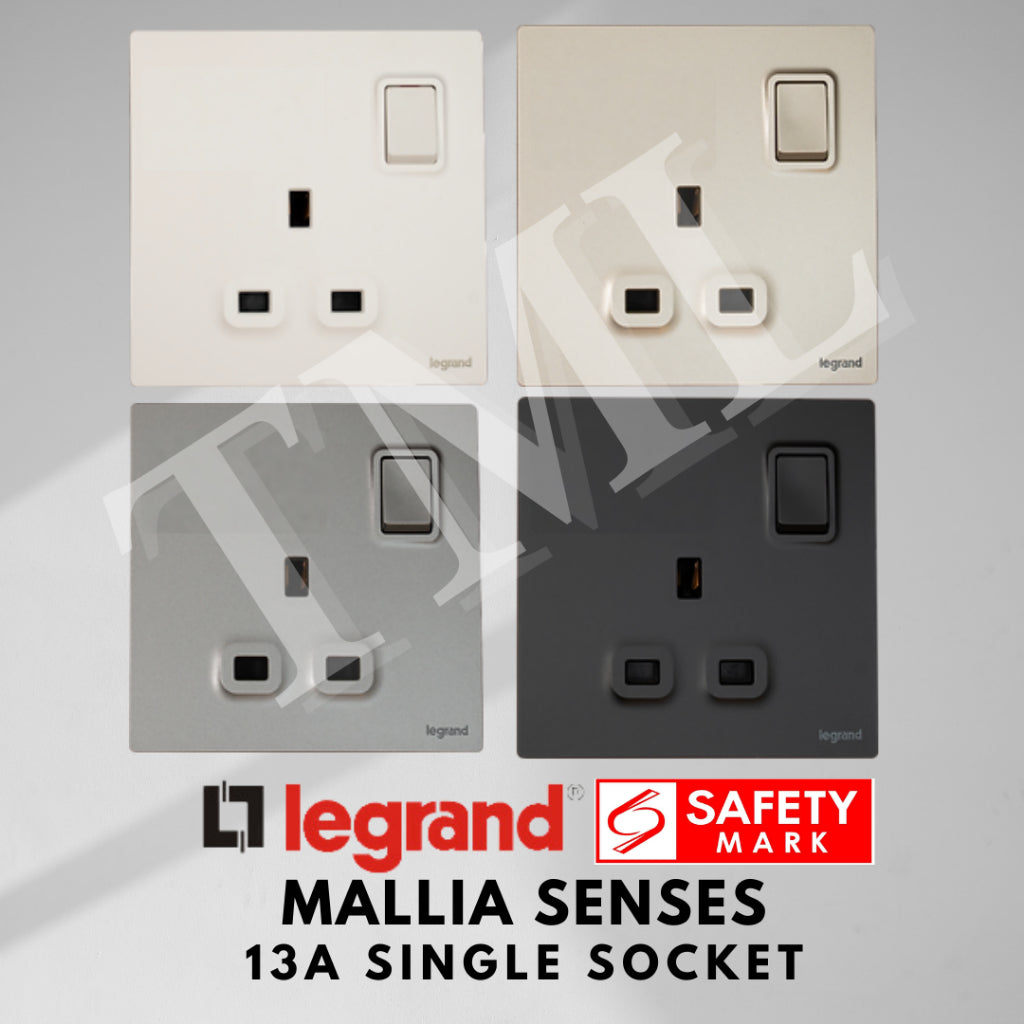 Legrand Mallia Senses Single Socket 1x13A Designer Matt Black Silver Champagne TML