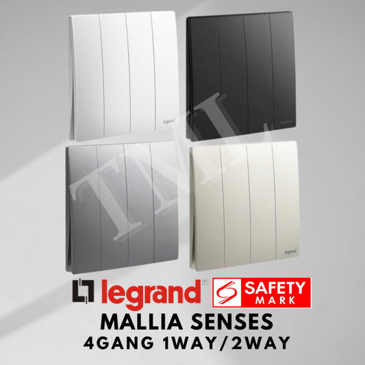 Legrand Mallia Senses 4Gang 1Way 2Way 4G1W 4G2W Switch Designer Matt Black Silver Champagne TML