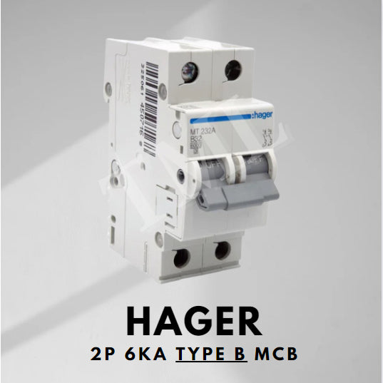 Hager 2P Two Pole MCB 6kA Type B Type C MT22A MT240A MC240A 32A 40A Hager 2 Pole