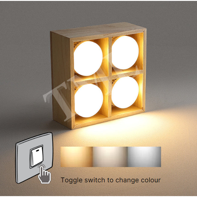 Japanese Style Wood Square 4Head Surface Downlight Spotlight Cube Tri-tone TML