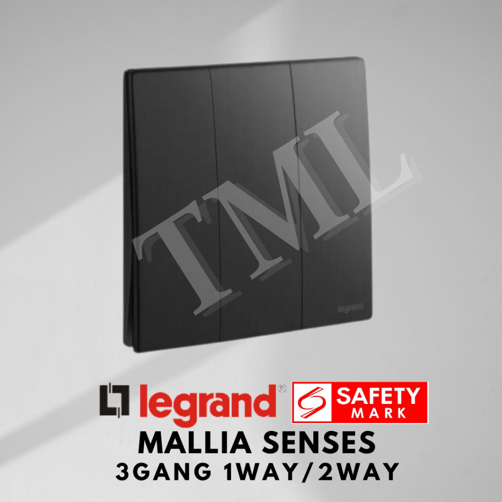 Legrand Mallia Senses 3Gang 1Way 2Way 3G1W 3G2W Switch Designer Matt Black Silver Champagne TML