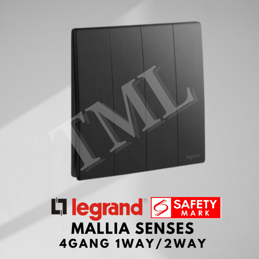 Legrand Mallia Senses 4Gang 1Way 2Way 4G1W 4G2W Switch Designer Matt Black Silver Champagne TML