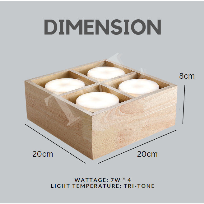 Japanese Style Wood Square 4Head Surface Downlight Spotlight Cube Tri-tone TML