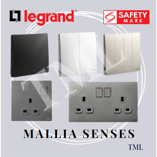 Legrand Mallia Senses Switch Socket Designer Matt Black Silver Champagne TML