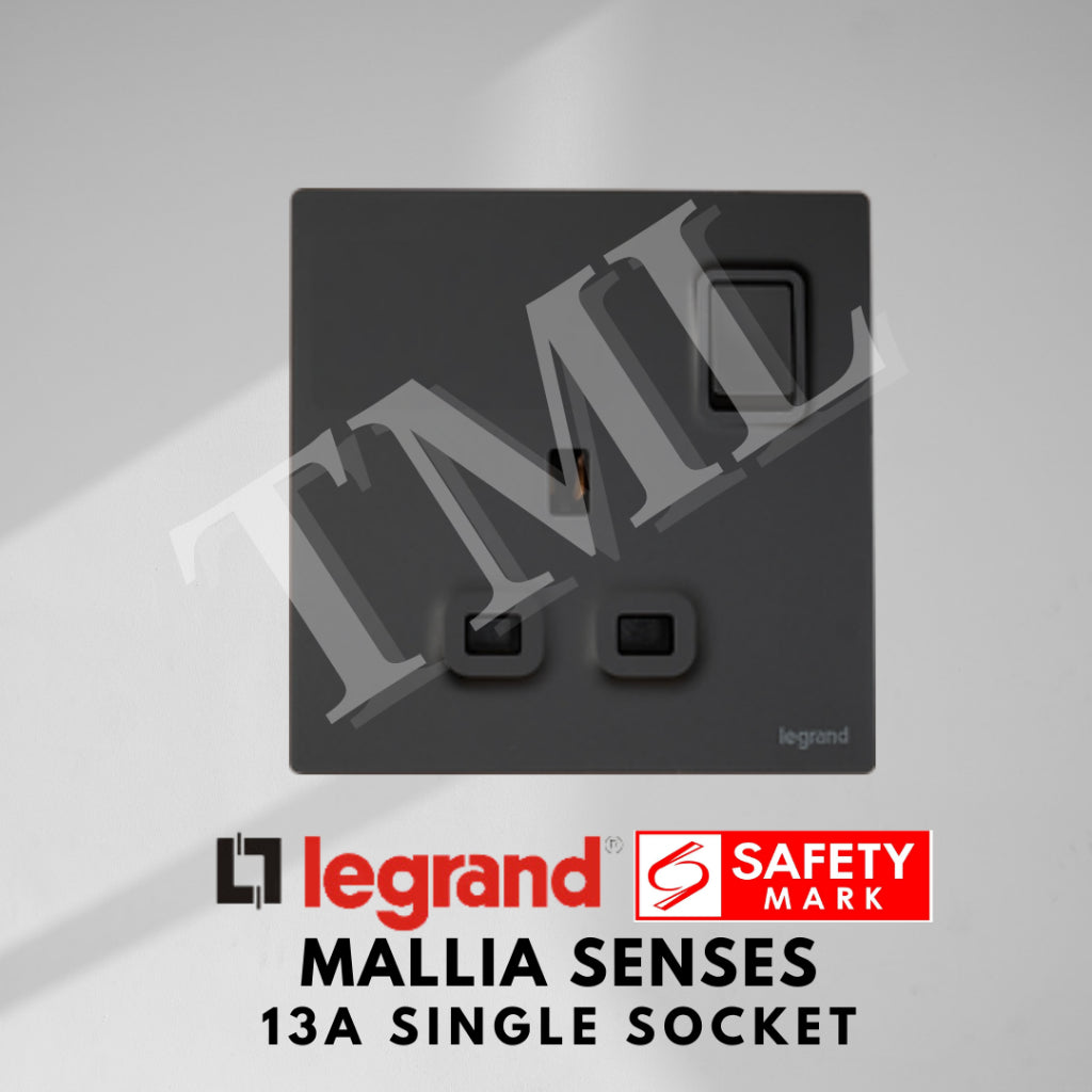 Legrand Mallia Senses Single Socket 1x13A Designer Matt Black Silver Champagne TML