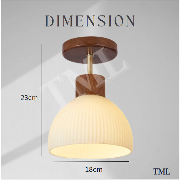 Nordic Japanese Dark Wood Light Wood Glass E27 Bulb Ceiling Light Corridor Small Area TML