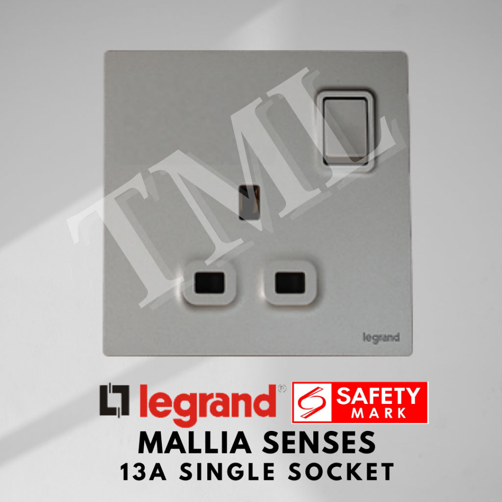 Legrand Mallia Senses Single Socket 1x13A Designer Matt Black Silver Champagne TML