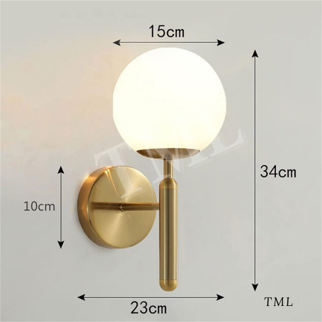 Lux Gold Glass Globe E27 Wall Light Bedside Bathroom Balcony Hallway