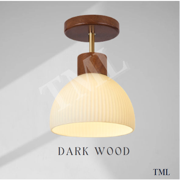 Nordic Japanese Dark Wood Light Wood Glass E27 Bulb Ceiling Light Corridor Small Area TML