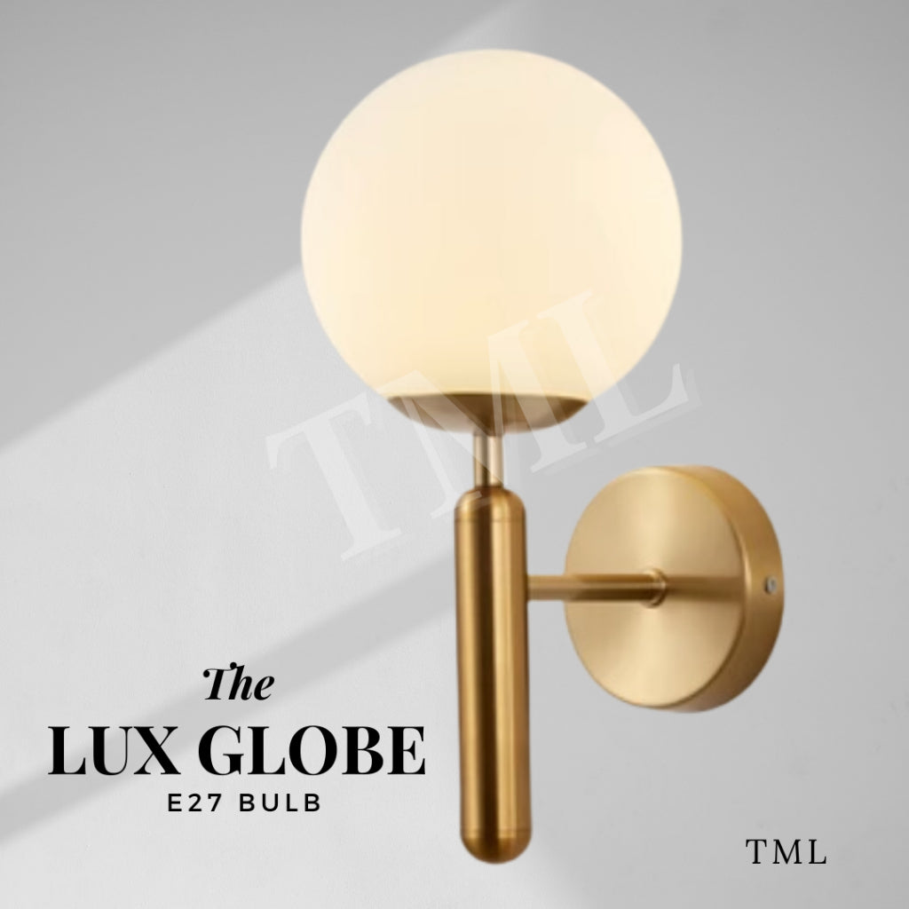 Lux Gold Glass Globe E27 Wall Light Bedside Bathroom Balcony Hallway