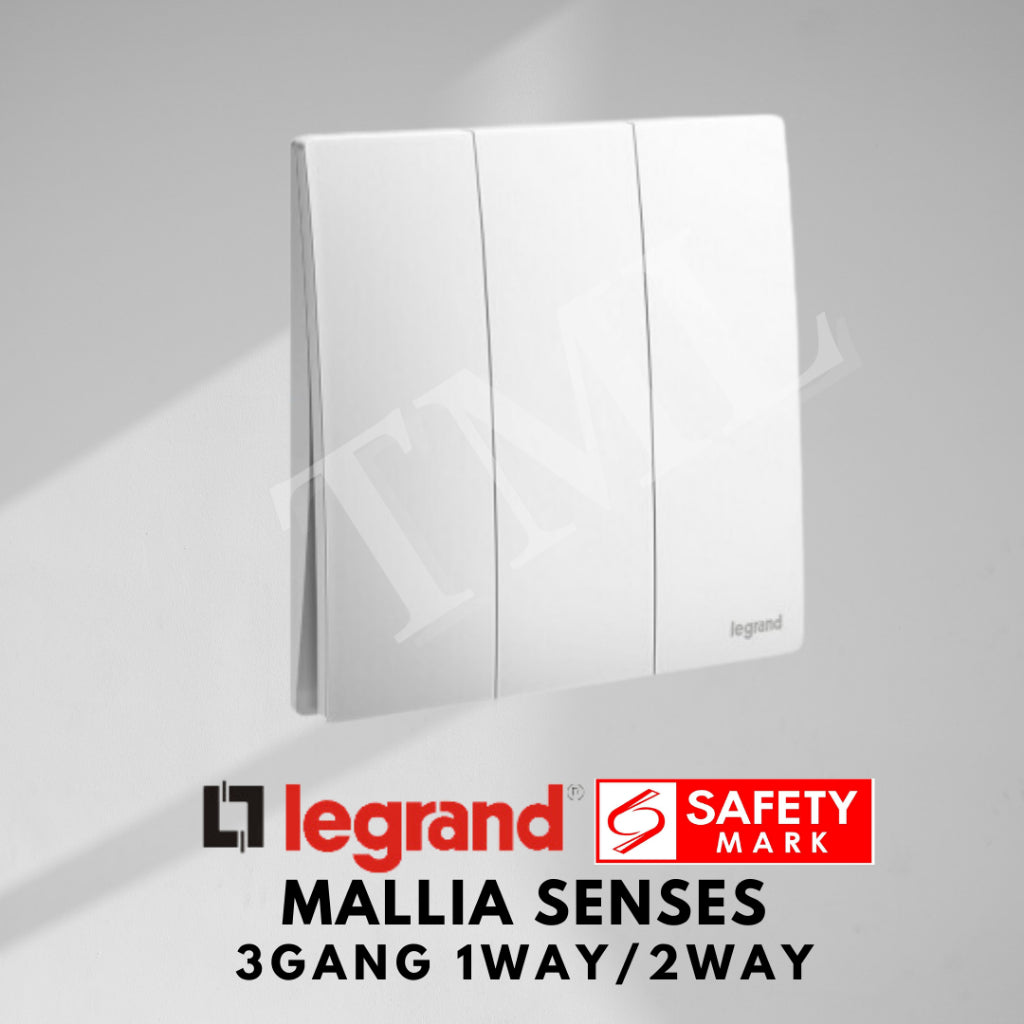 Legrand Mallia Senses 3Gang 1Way 2Way 3G1W 3G2W Switch Designer Matt Black Silver Champagne TML