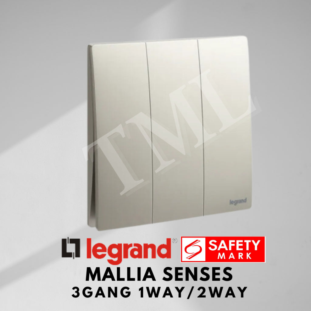 Legrand Mallia Senses 3Gang 1Way 2Way 3G1W 3G2W Switch Designer Matt Black Silver Champagne TML