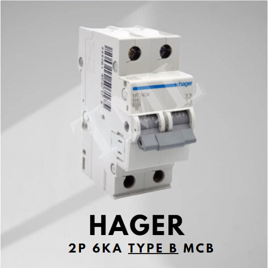 Hager 2P Two Pole MCB 6kA Type B Type C MT22A MT240A MC240A 32A 40A Hager 2 Pole