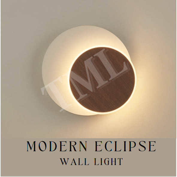 Modern Japanese Wood Printing Eclipse Wall Light 6W Tri-tone Tone Bedside Balcony Feature Wall TML