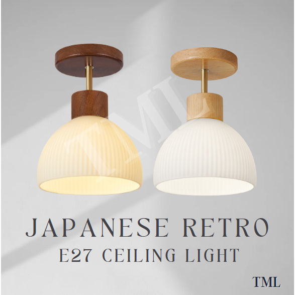 Nordic Japanese Dark Wood Light Wood Glass E27 Bulb Ceiling Light Corridor Small Area TML